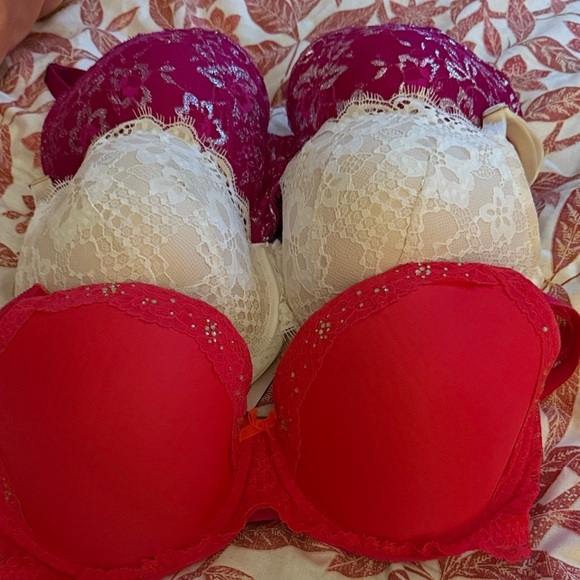 Victoria's Secret Other - Elegant Lace Women's Bra Set - Red, White, and Pink